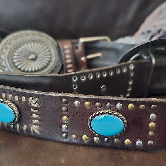 Johnny Was Turquoise/Leather Concho Belt Made in Italy M/L with 3 conches to put - Picture 1 of 13